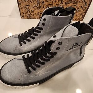 Karl Lagerfeld Paris Mens Size 10.5 Sky Blue Suede Leather High Top Sneaker Logo